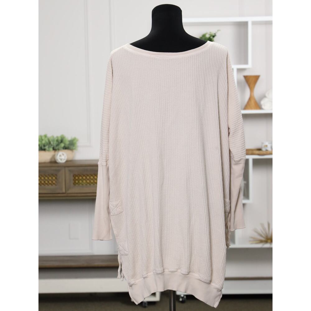 Free People FP One Oversized Thermal Side Tie Cream Ivory Boho Cozy Lounge Top - Picture 7 of 14